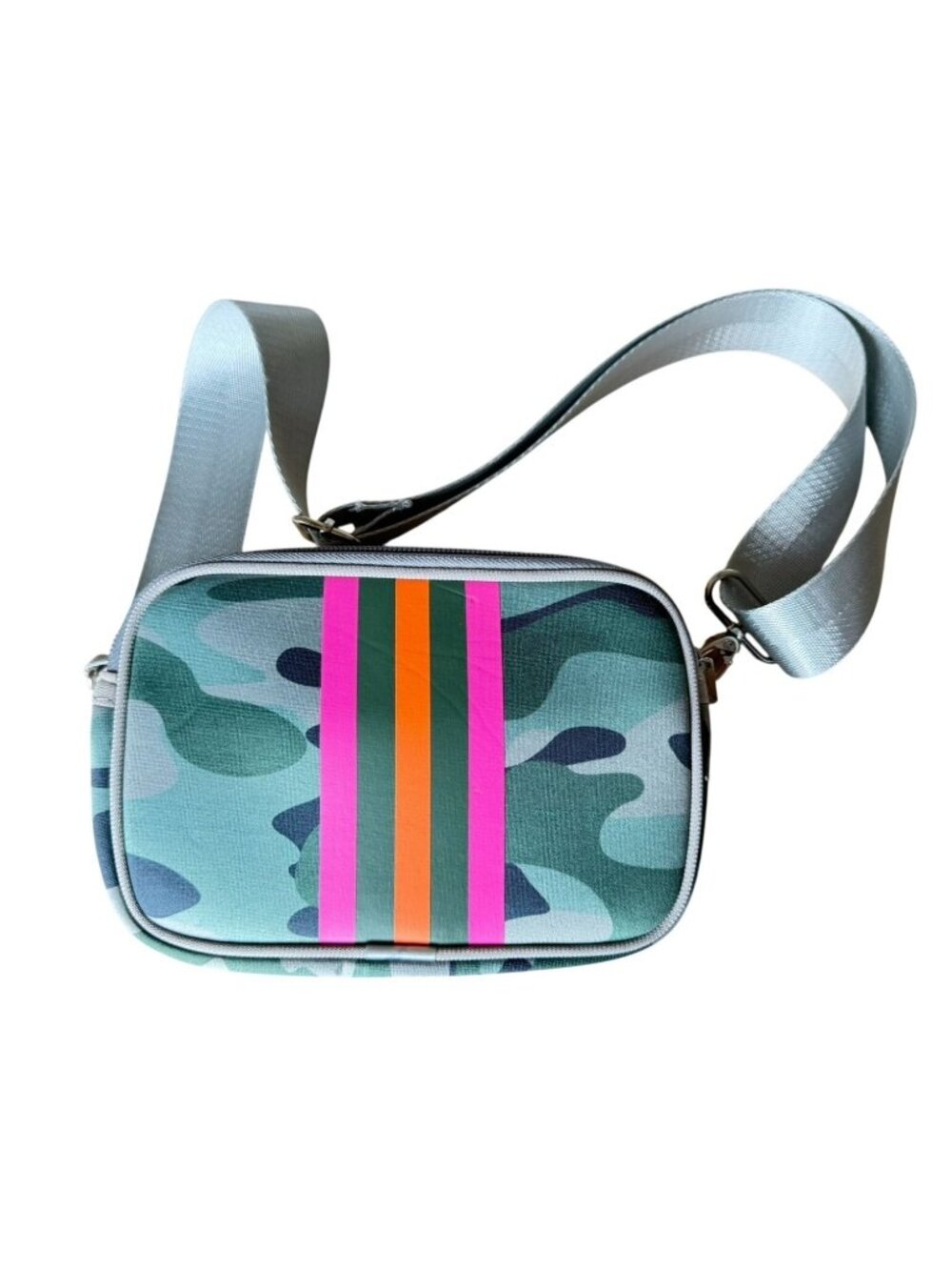 PreneLove Camo Neoprene Crossbody Camera Bag Pink Stripe Womens OS Streetwear